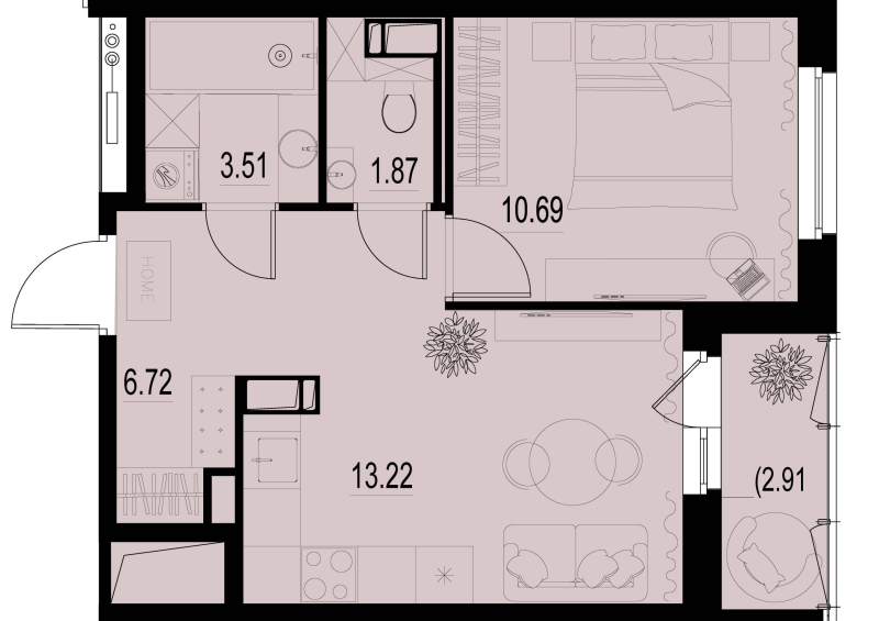 1-комнатная квартира, 37.46 м² в ЖК "ID Murino III" - планировка, фото №1