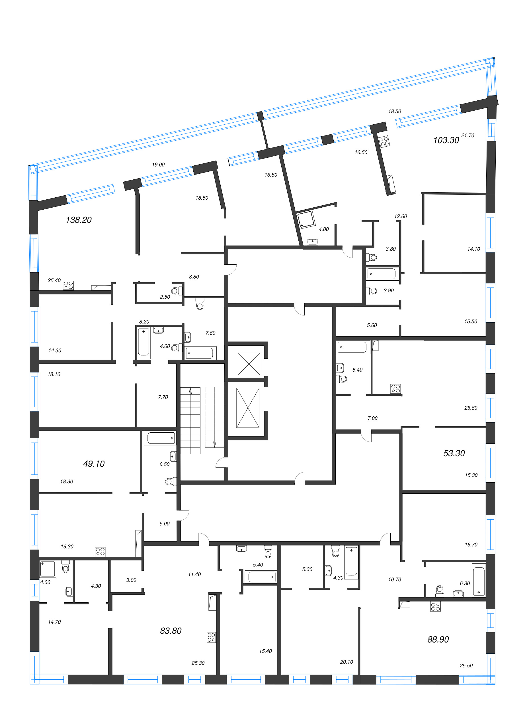 2-комнатная (Евро) квартира, 49.1 м² в ЖК "ЛДМ" - планировка этажа