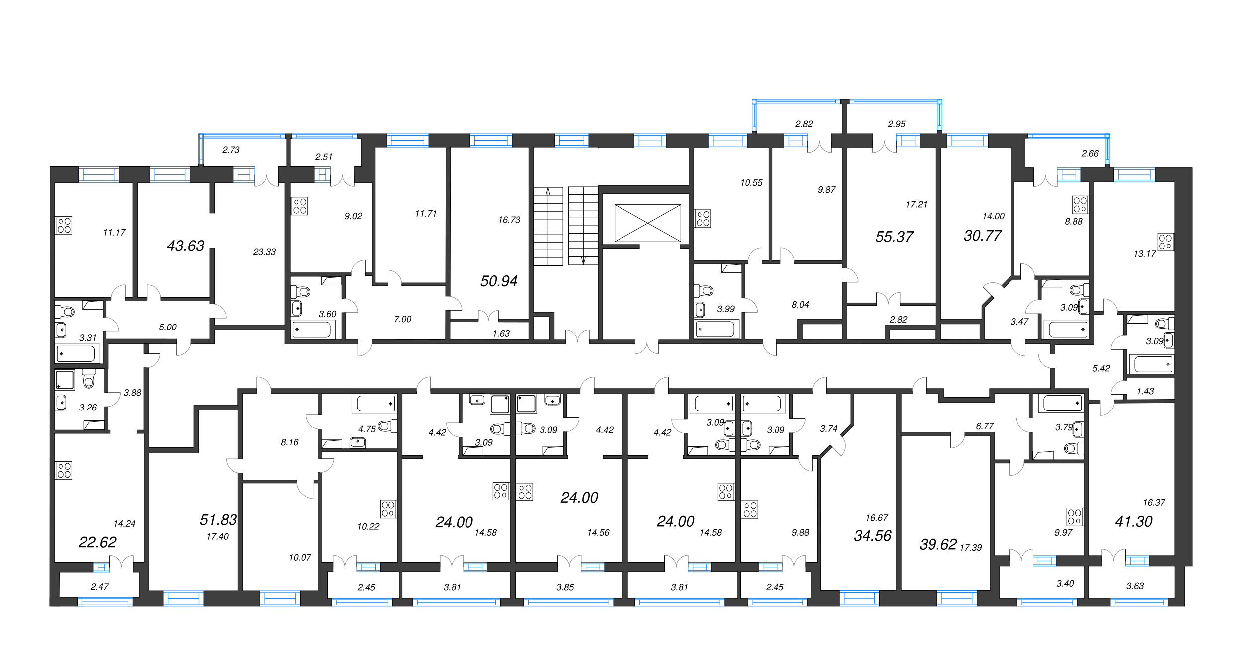 1-комнатная квартира, 30.77 м² в ЖК "Рождественский квартал" - планировка этажа