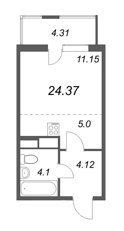 Квартира-студия, 24.37 м² в ЖК "Ясно.Янино" - планировка, фото №1