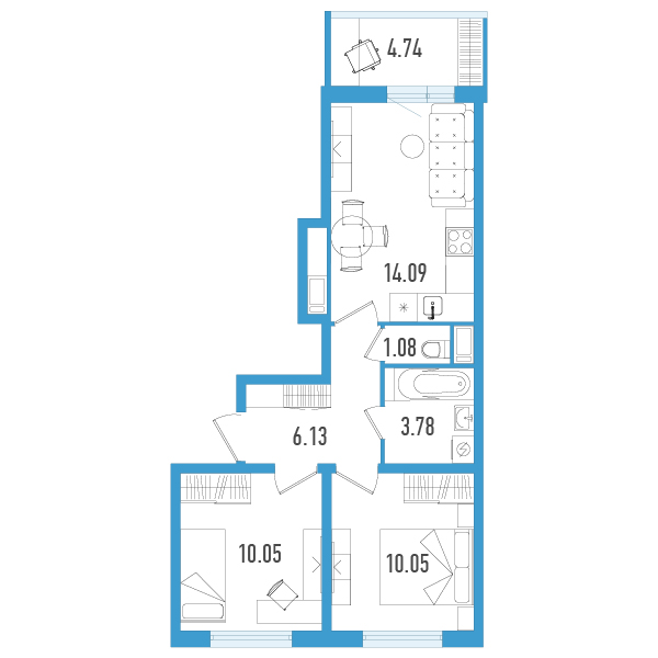 2-комнатная квартира, 46.6 м² в ЖК "AEROCITY" - планировка, фото №1