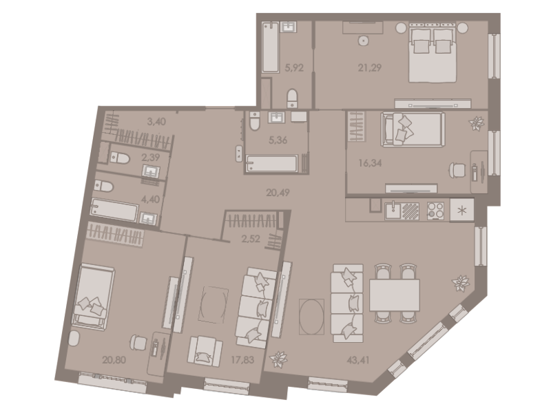 5-комнатная (Евро) квартира, 163 м² в ЖК "Северная корона" - планировка, фото №1