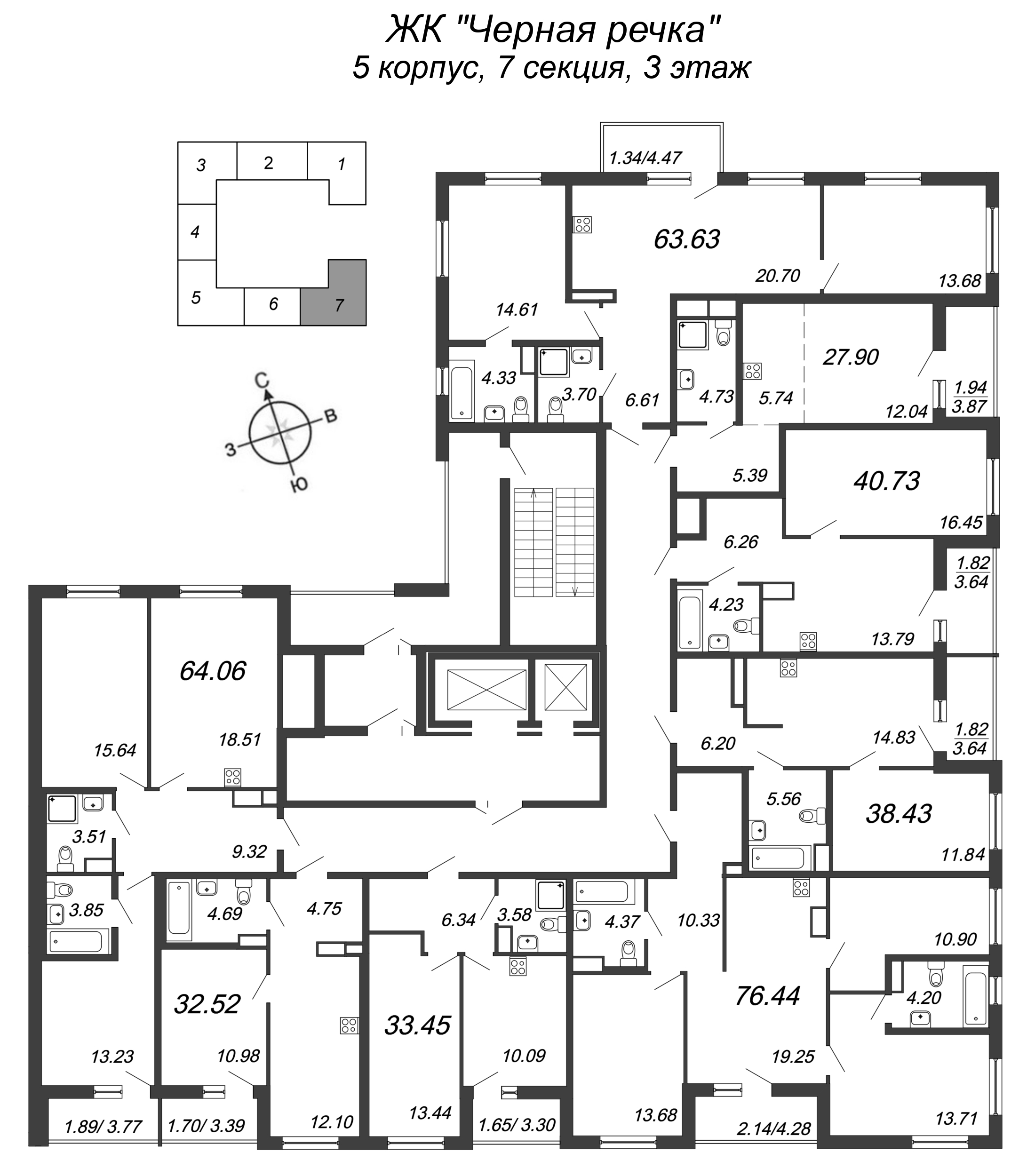 Квартира-студия, 27.9 м² в ЖК "Чёрная речка" - планировка этажа