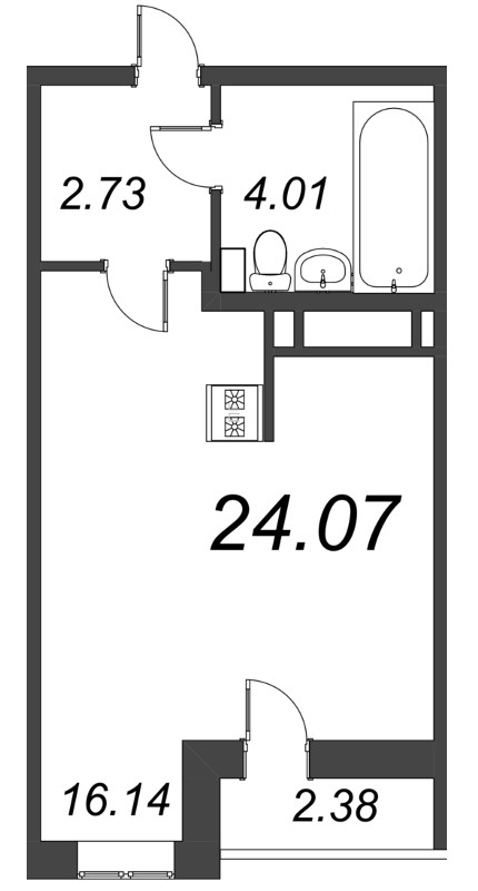 Квартира-студия, 24.07 м² в ЖК "AEROCITY Family" - планировка, фото №1