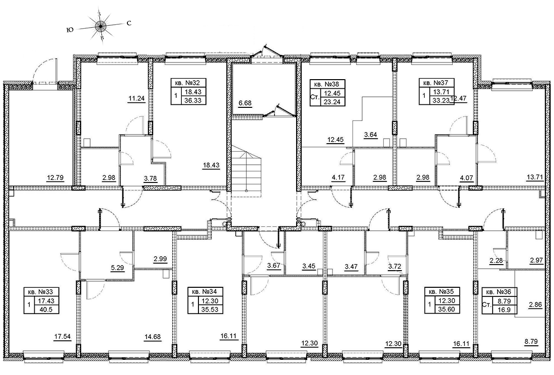 1-комнатная квартира, 36.5 м² в ЖК "Верево Сити" - планировка этажа