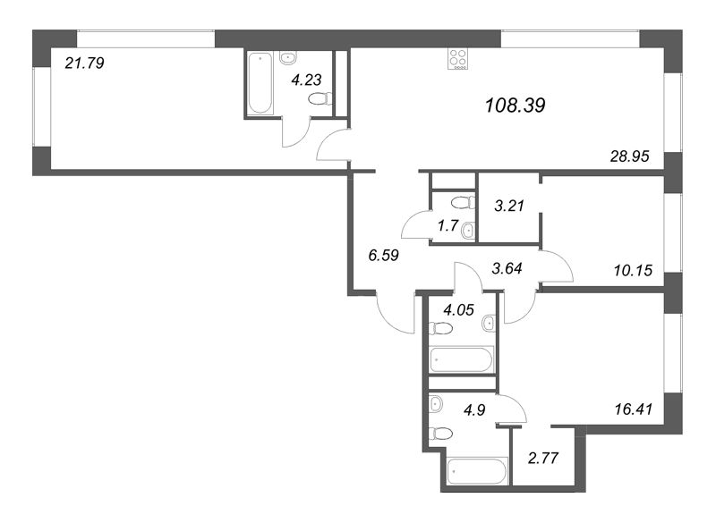 4-комнатная (Евро) квартира, 108.39 м² в ЖК "Avant" - планировка, фото №1