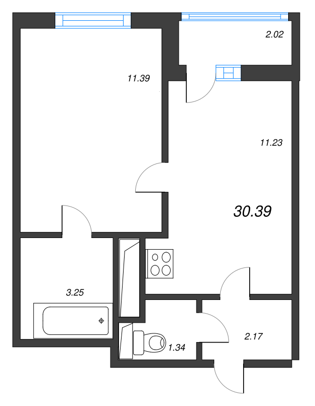 1-комнатная квартира, 30.39 м² в ЖК "AEROCITY" - планировка, фото №1