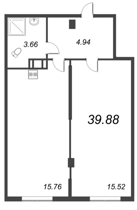 2-комнатная (Евро) квартира, 39.18 м² в ЖК "Ромашки" - планировка, фото №1