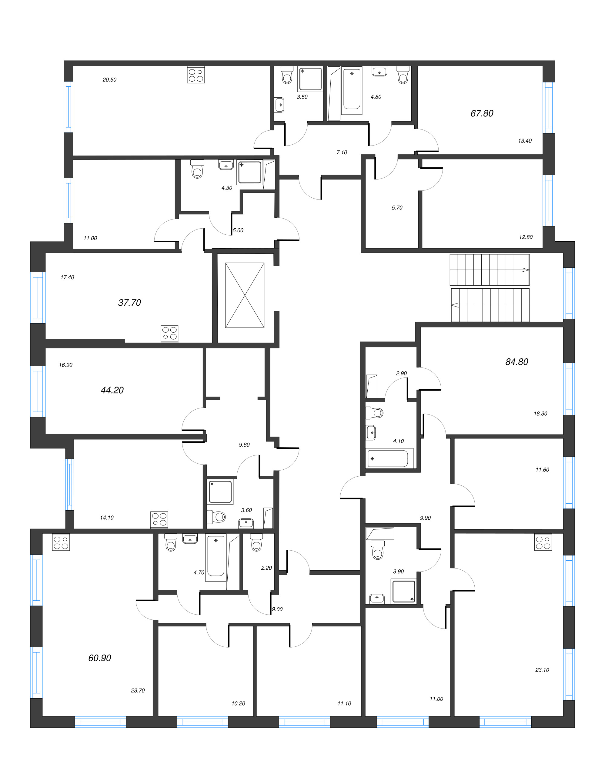 1-комнатная квартира, 44.2 м² в ЖК "Парусная 1" - планировка этажа