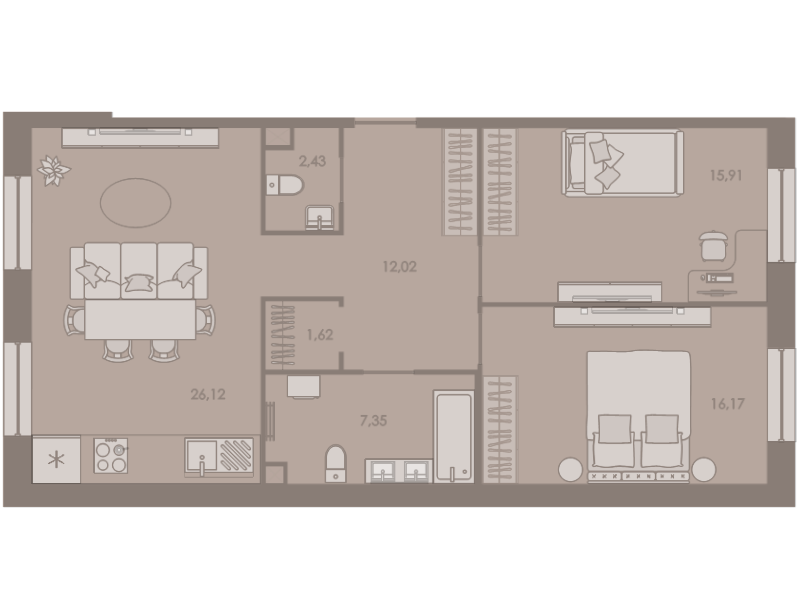 3-комнатная (Евро) квартира, 81.62 м² в ЖК "Северная корона" - планировка, фото №1