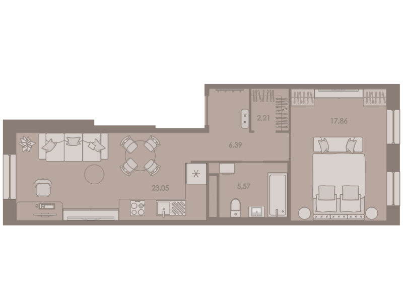 2-комнатная (Евро) квартира, 54.9 м² в ЖК "Северная корона" - планировка, фото №1