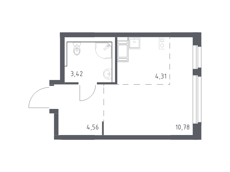 Квартира-студия, 23.07 м² - планировка, фото №1