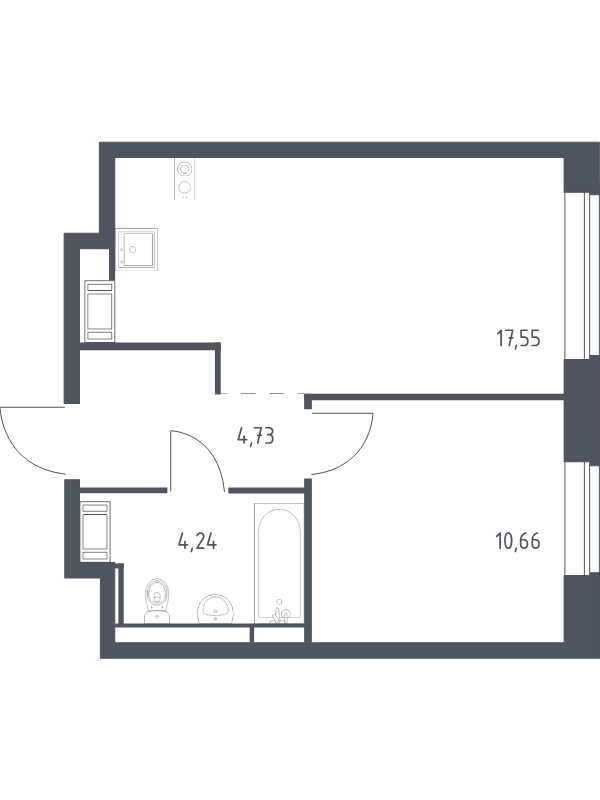 2-комнатная (Евро) квартира, 37.18 м² в ЖК "Новое Колпино" - планировка, фото №1