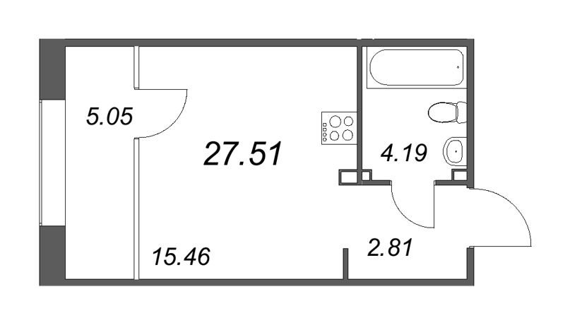 Квартира-студия, 27.51 м² в ЖК "17/33 Петровский остров" - планировка, фото №1