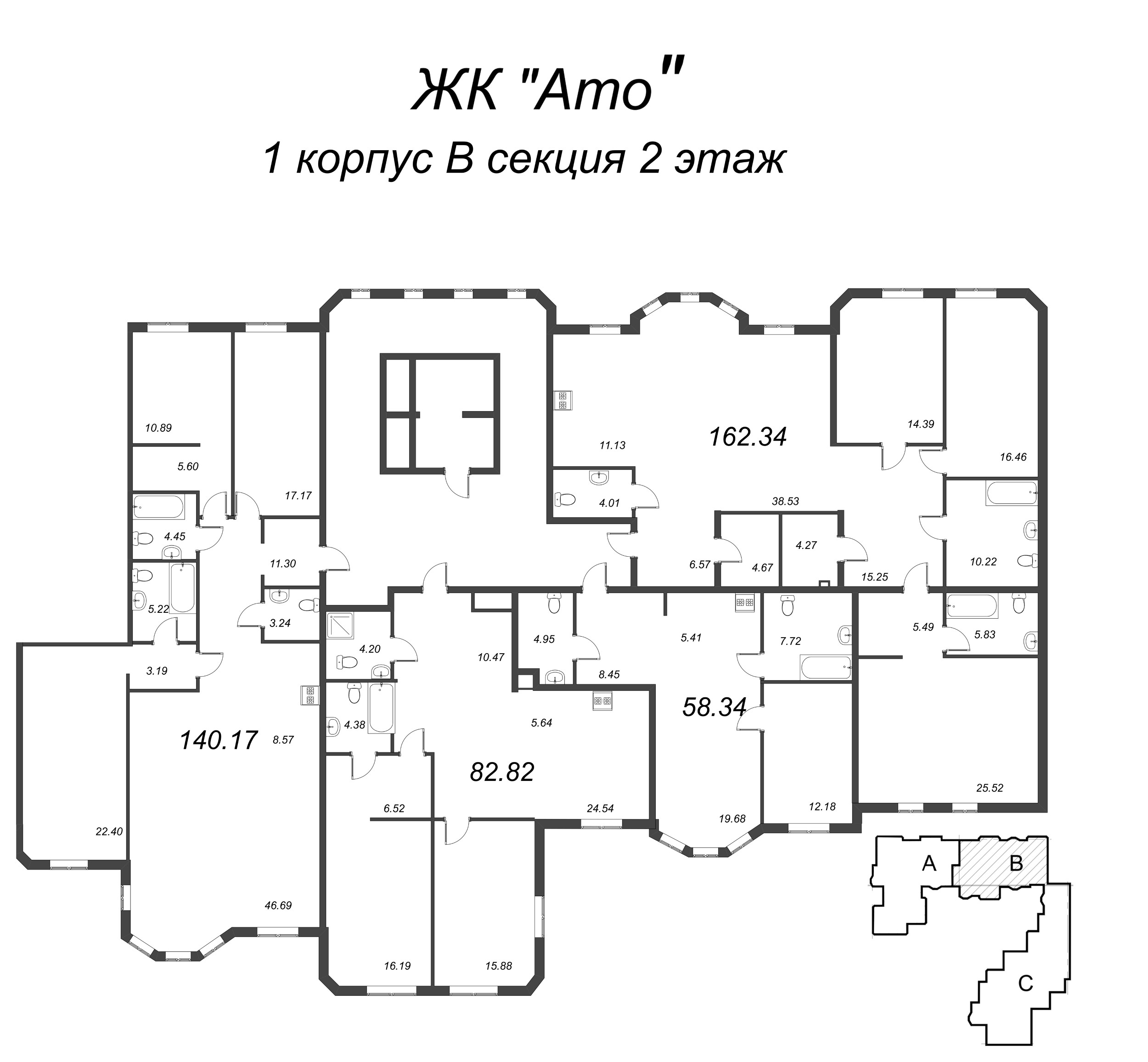 2-комнатная (Евро) квартира, 59.67 м² в ЖК "Amo" - планировка этажа