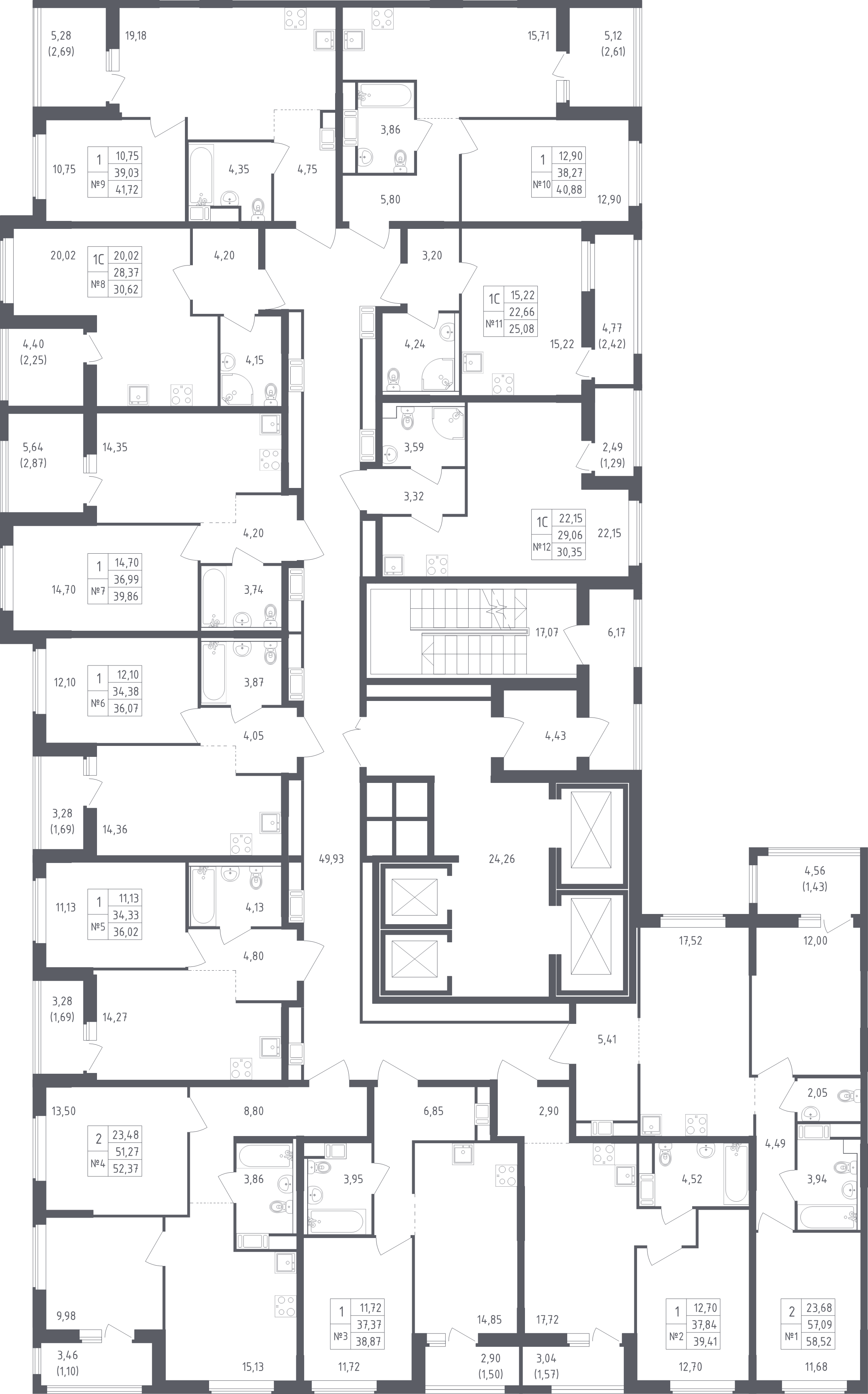 1-комнатная квартира, 36.07 м² в ЖК "Южная Нева" - планировка этажа