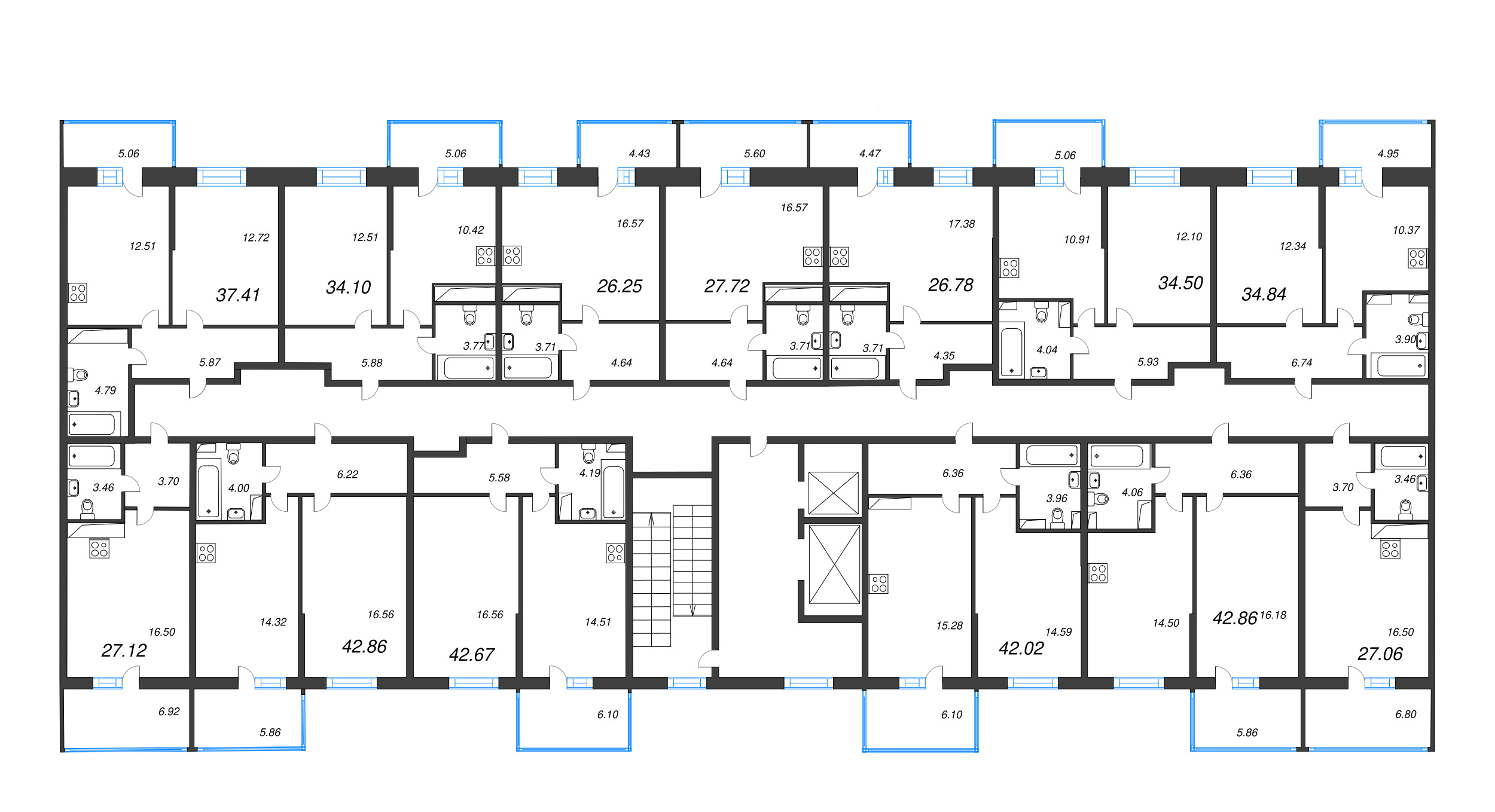 1-комнатная квартира, 37.41 м² в ЖК "Аквилон Stories" - планировка этажа