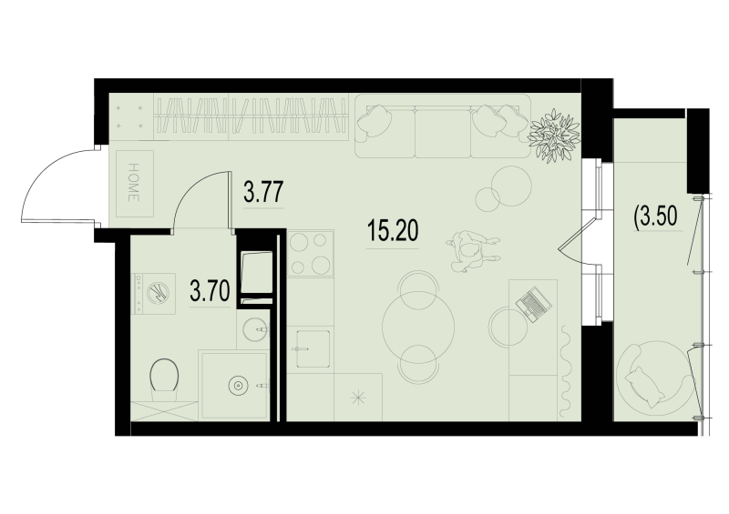 Квартира-студия, 23.72 м² в ЖК "ID Murino III" - планировка, фото №1