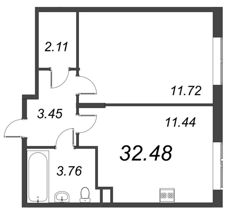 1-комнатная квартира, 32.48 м² в ЖК "VEREN NORT сертолово" - планировка, фото №1
