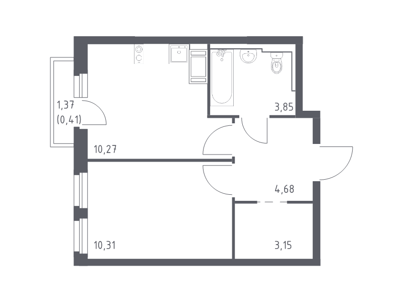 1-комнатная квартира, 32.67 м² в ЖК "Новое Колпино" - планировка, фото №1