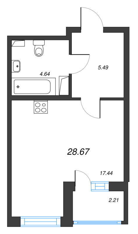 Квартира-студия, 28.67 м² в ЖК "Аквилон Zalive" - планировка, фото №1