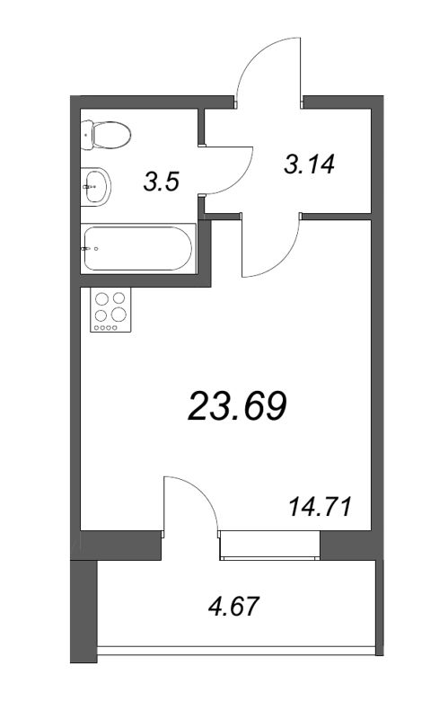 Квартира-студия, 22.9 м² в ЖК "Аквилон Zalive" - планировка, фото №1
