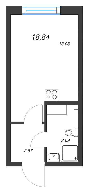 Квартира-студия, 18.84 м² в ЖК "Аквилон Янино" - планировка, фото №1