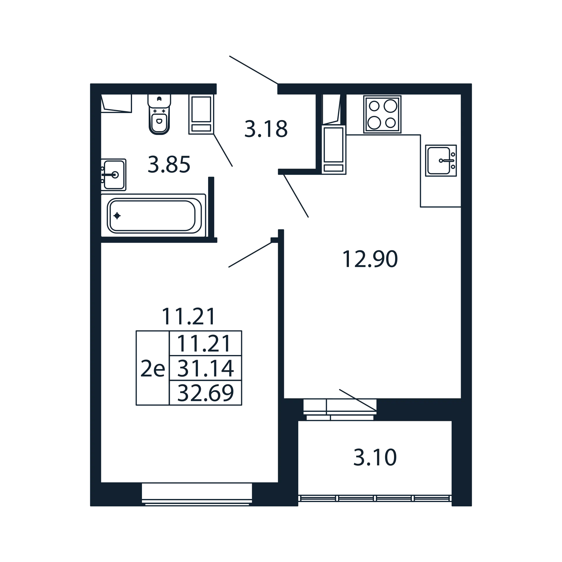 1-комнатная квартира, 31.14 м² в ЖК "Полис ЛАВрики" - планировка, фото №1