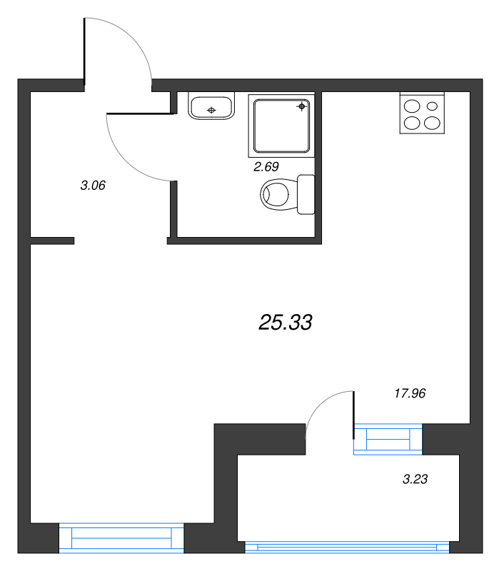 Квартира-студия, 25.33 м² в ЖК "ID Murino II" - планировка, фото №1