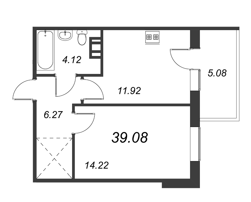 1-комнатная квартира, 36.53 м² - планировка, фото №1