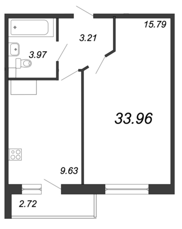 1-комнатная квартира, 33.9 м² в ЖК "Аквилон SKY" - планировка, фото №1