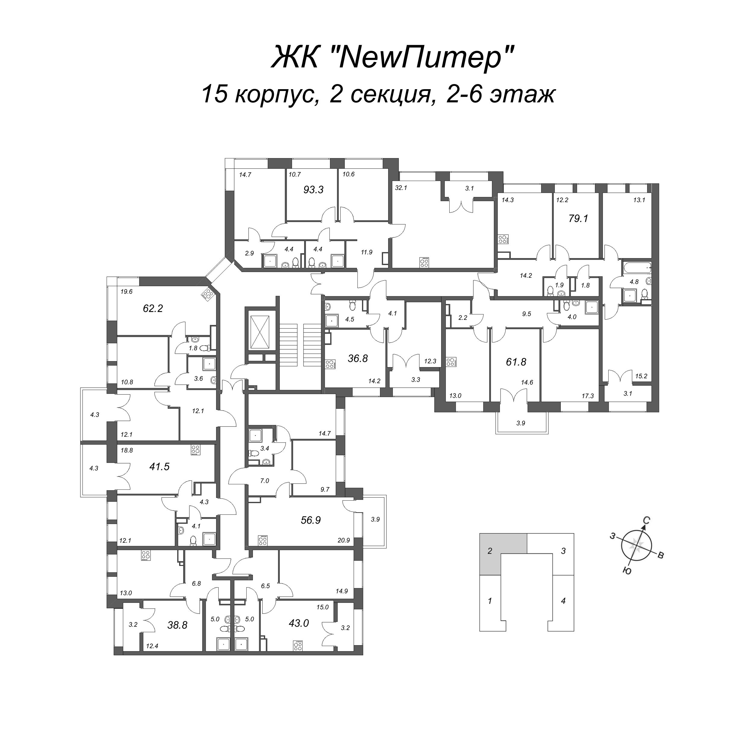 1-комнатная квартира, 36.8 м² в ЖК "NewПитер 2.0" - планировка этажа