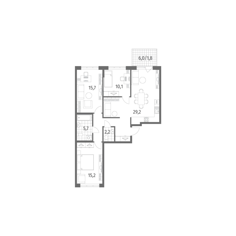 3-комнатная квартира, 90.3 м² в ЖК "NewПитер 2.0" - планировка, фото №1