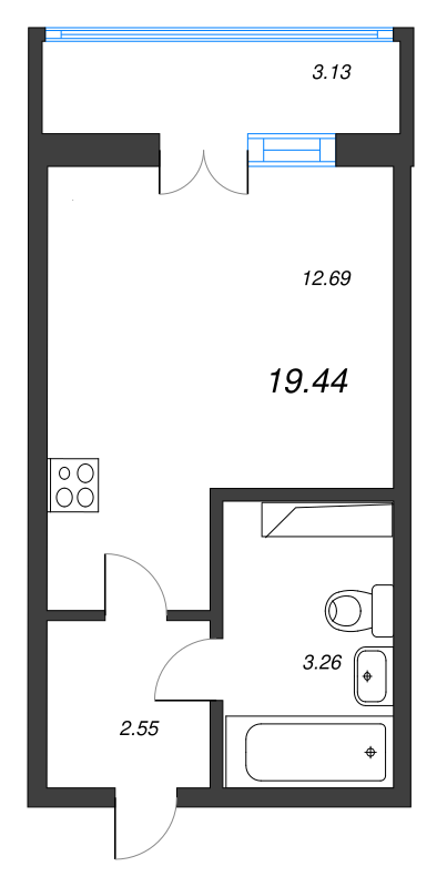 Квартира-студия, 19.44 м² в ЖК "AEROCITY" - планировка, фото №1