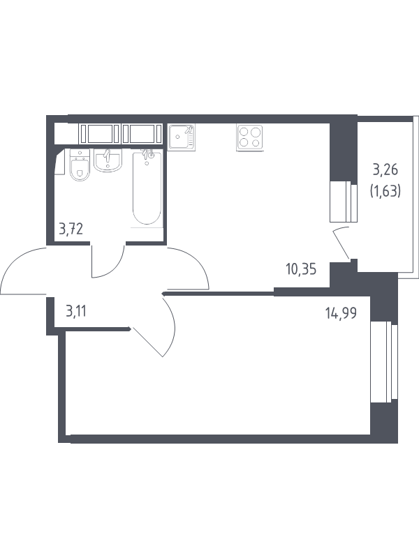 1-комнатная квартира, 33.8 м² в ЖК "Новое Колпино" - планировка, фото №1