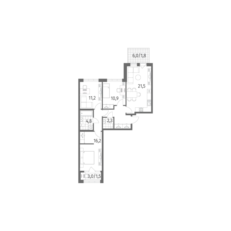 3-комнатная квартира, 81.2 м² в ЖК "NewПитер 2.0" - планировка, фото №1