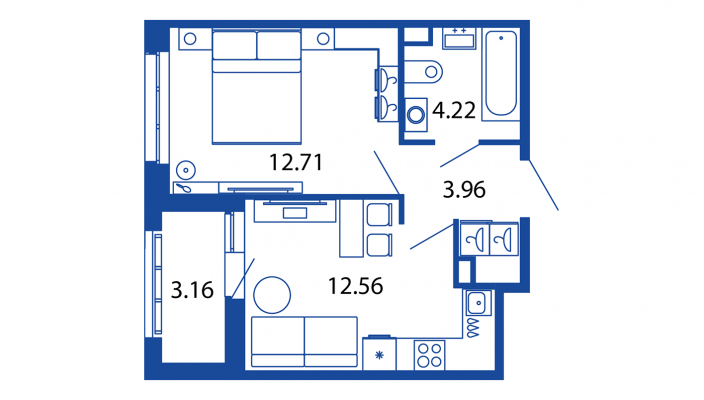 1-комнатная квартира, 33.45 м² в ЖК "Полис Приморский 2" - планировка, фото №1