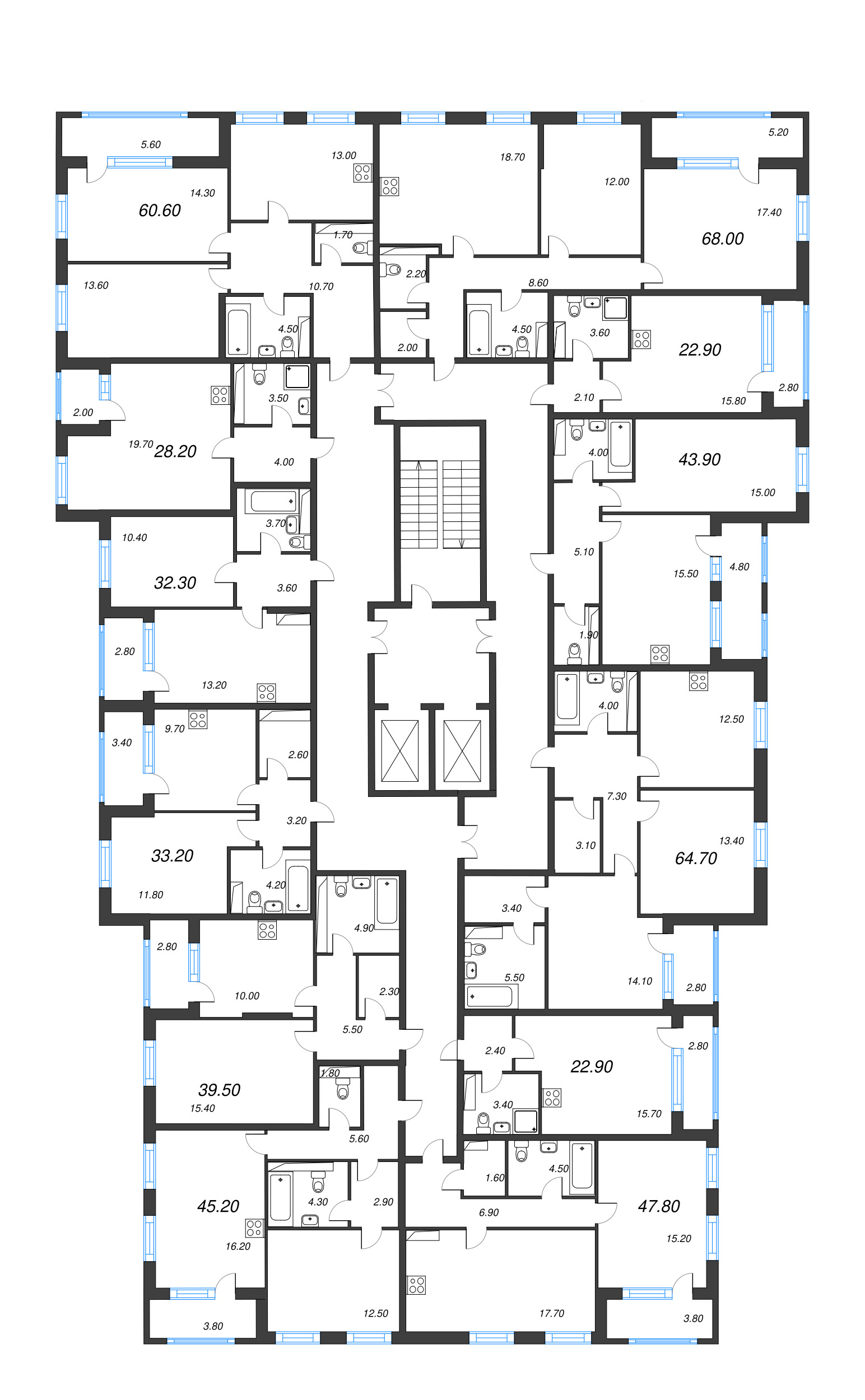 1-комнатная квартира, 39.5 м² в ЖК "Тайм Сквер" - планировка этажа