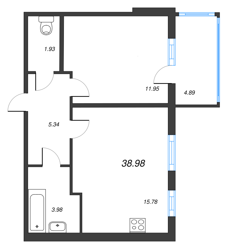 1-комнатная квартира, 38.98 м² в ЖК "Новое Сертолово" - планировка, фото №1