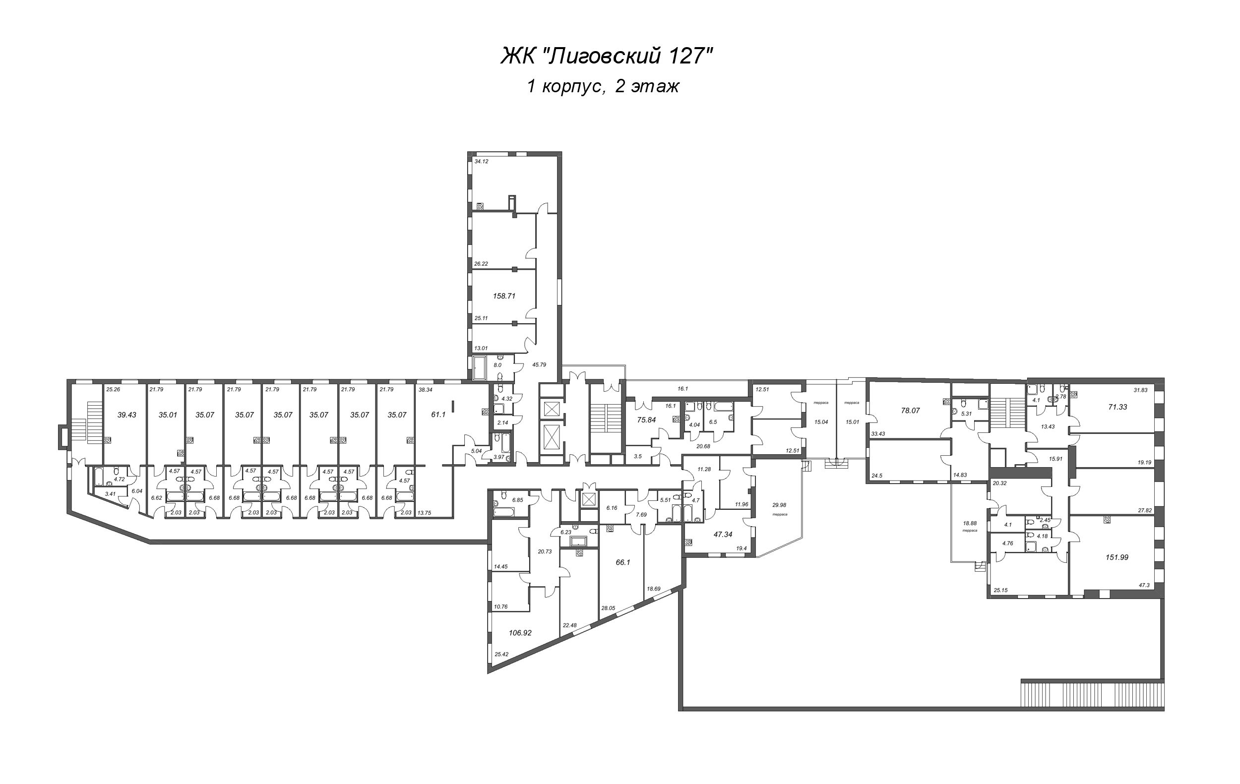 Квартира-студия, 35.07 м² в ЖК "Лиговский 127" - планировка этажа