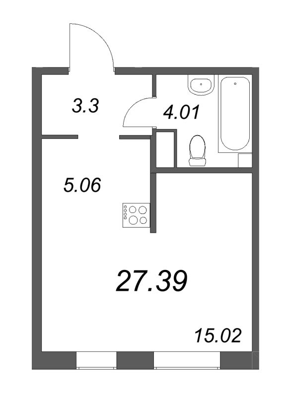 Квартира-студия, 27.39 м² - планировка, фото №1
