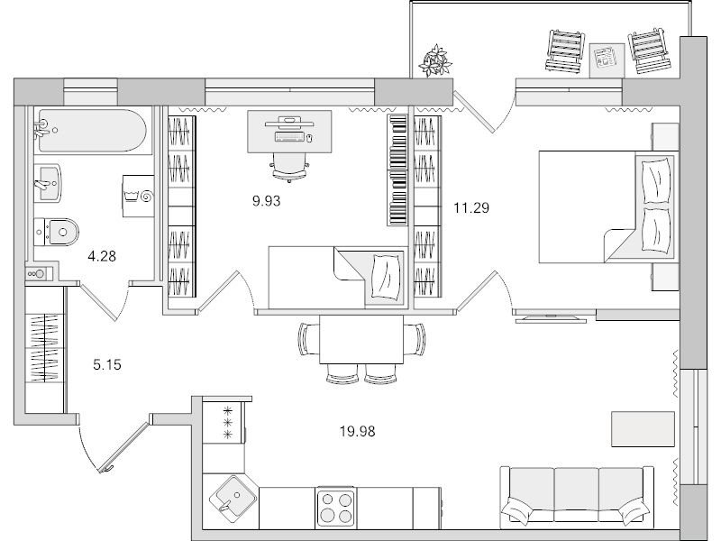 3-комнатная (Евро) квартира, 50.63 м² в ЖК "Город Первых" - планировка, фото №1