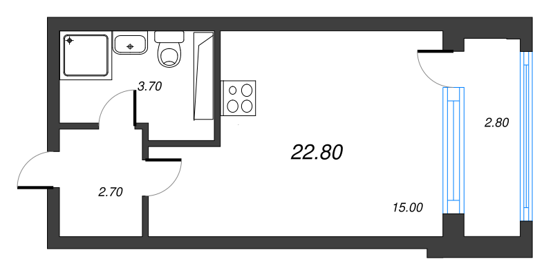Квартира-студия, 22.8 м² в ЖК "Тайм Сквер" - планировка, фото №1