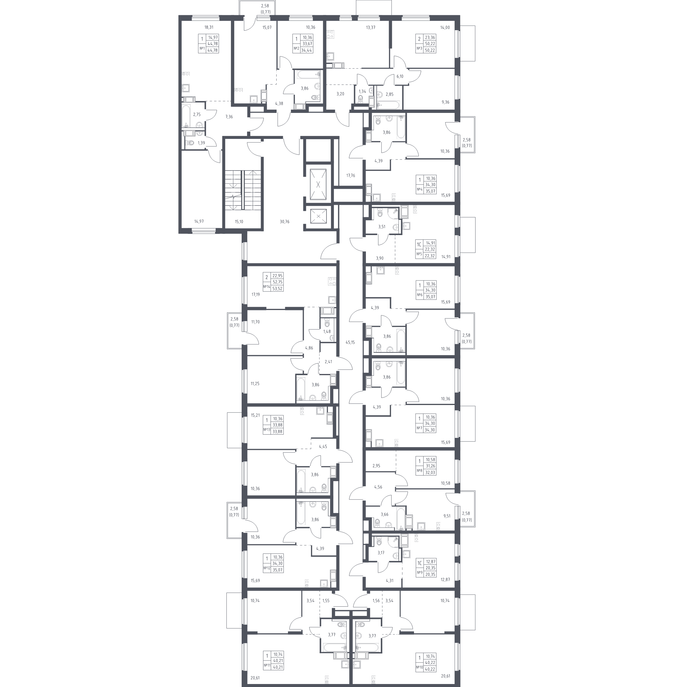 2-комнатная (Евро) квартира, 35.07 м² в ЖК "Квартал Торики" - планировка этажа