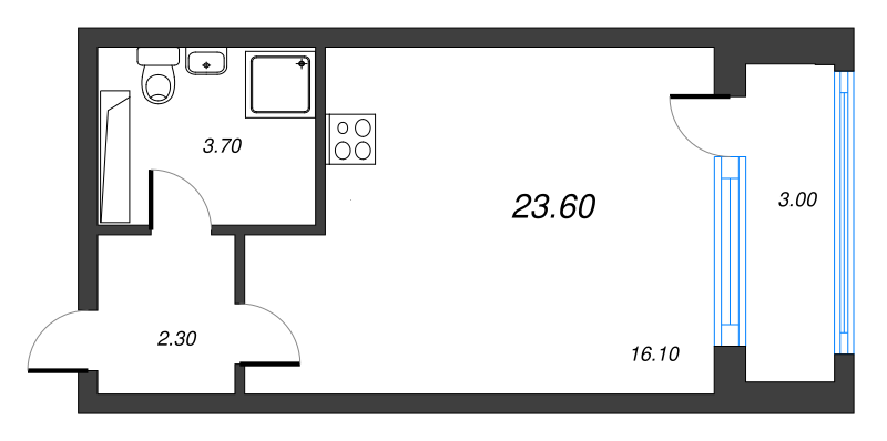 Квартира-студия, 23.6 м² в ЖК "Тайм Сквер" - планировка, фото №1