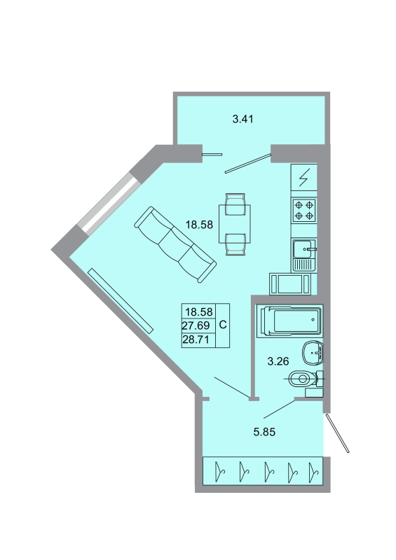Квартира-студия, 27.9 м² в ЖК "Стороны света" - планировка, фото №1