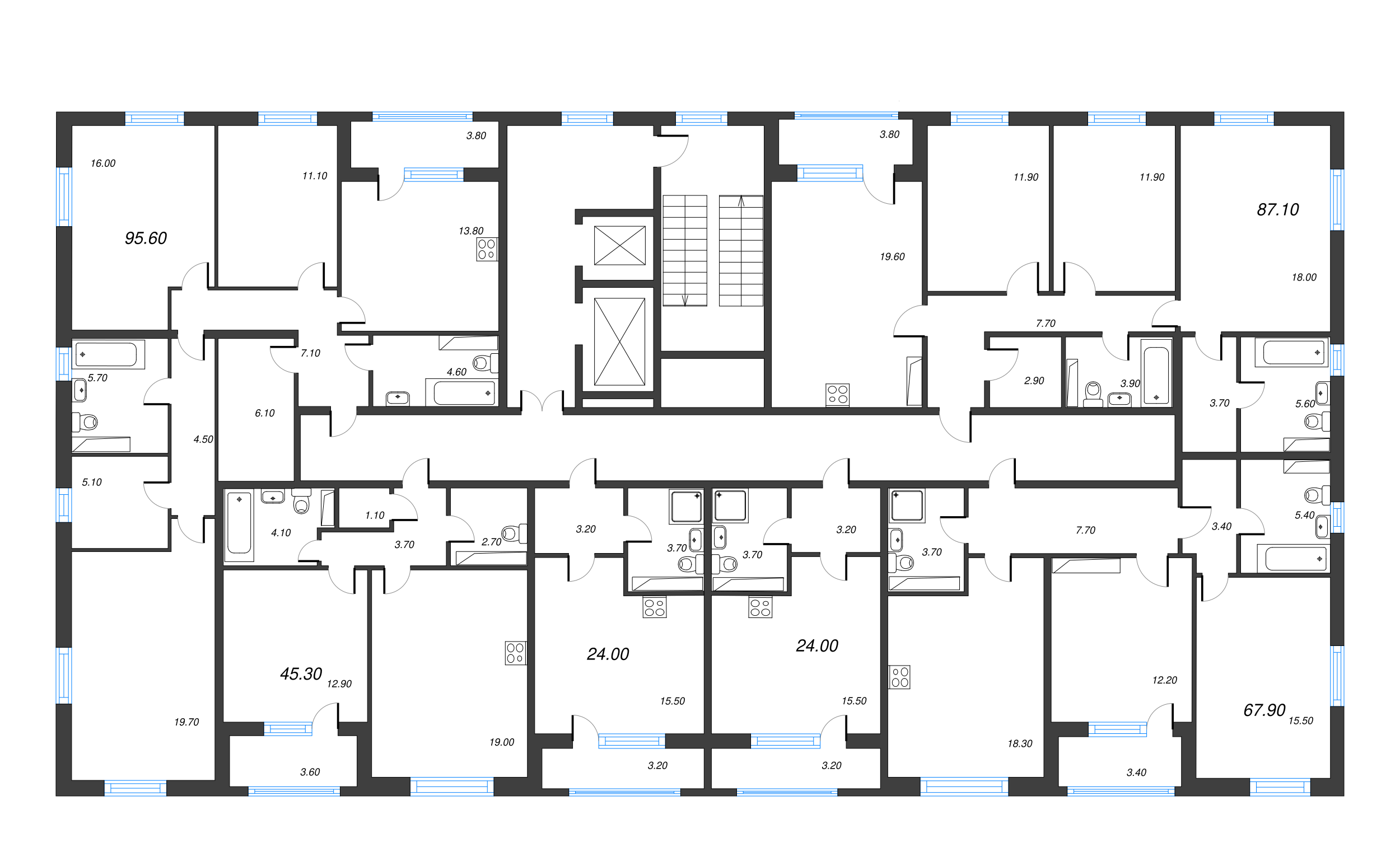 3-комнатная квартира, 95.6 м² в ЖК "Тайм Сквер" - планировка этажа