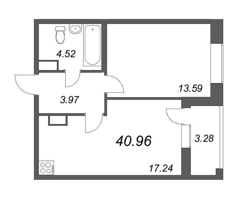 2-комнатная (Евро) квартира, 40.96 м² в ЖК "Аквилон Leaves" - планировка, фото №1