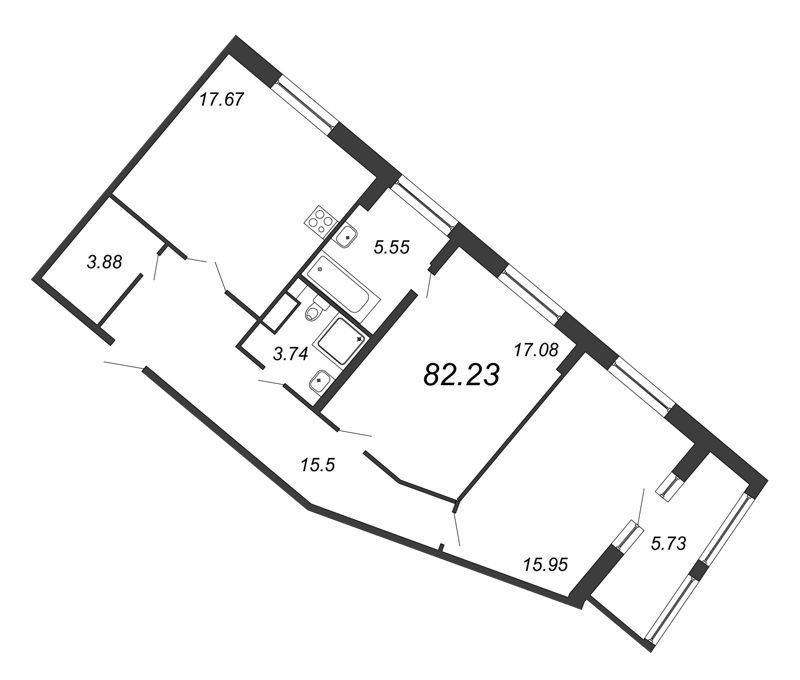 3-комнатная (Евро) квартира, 82.23 м² в ЖК "Modum" - планировка, фото №1