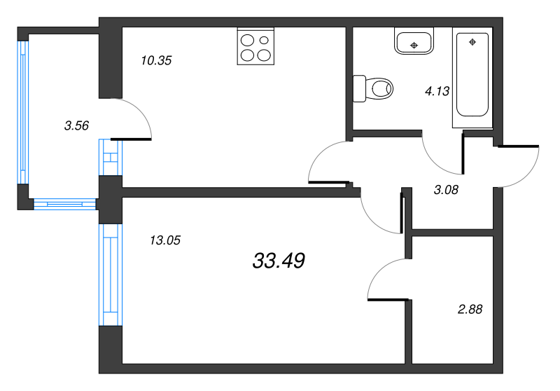 1-комнатная квартира, 33.49 м² в ЖК "Полис ЛАВрики" - планировка, фото №1